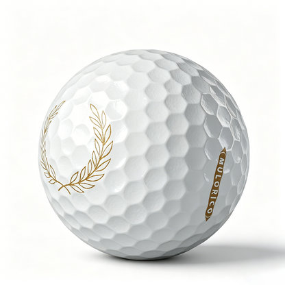 Premium golf ball with wheat engraving at a 45 degree view